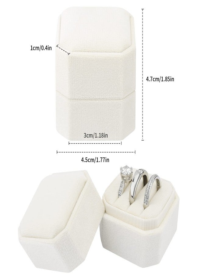 DesignSter Velvet Ring Box - Square, 3 Slots, Premium Ring Bearer Box for Wedding Ceremony & Proposal Engagement (Beige) - Image 2
